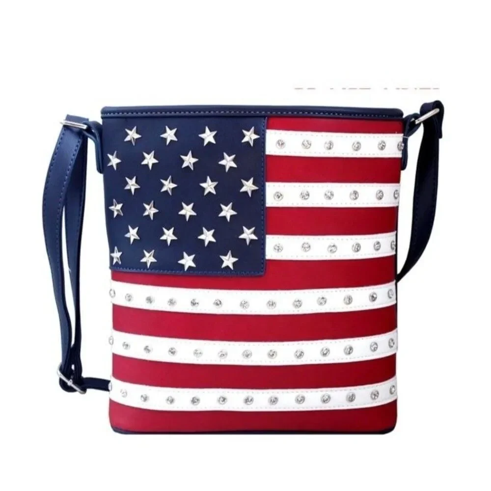 Embroidered Navy Western Flag Concealed Carry Crossbody Purse - Picture 2 of 2
